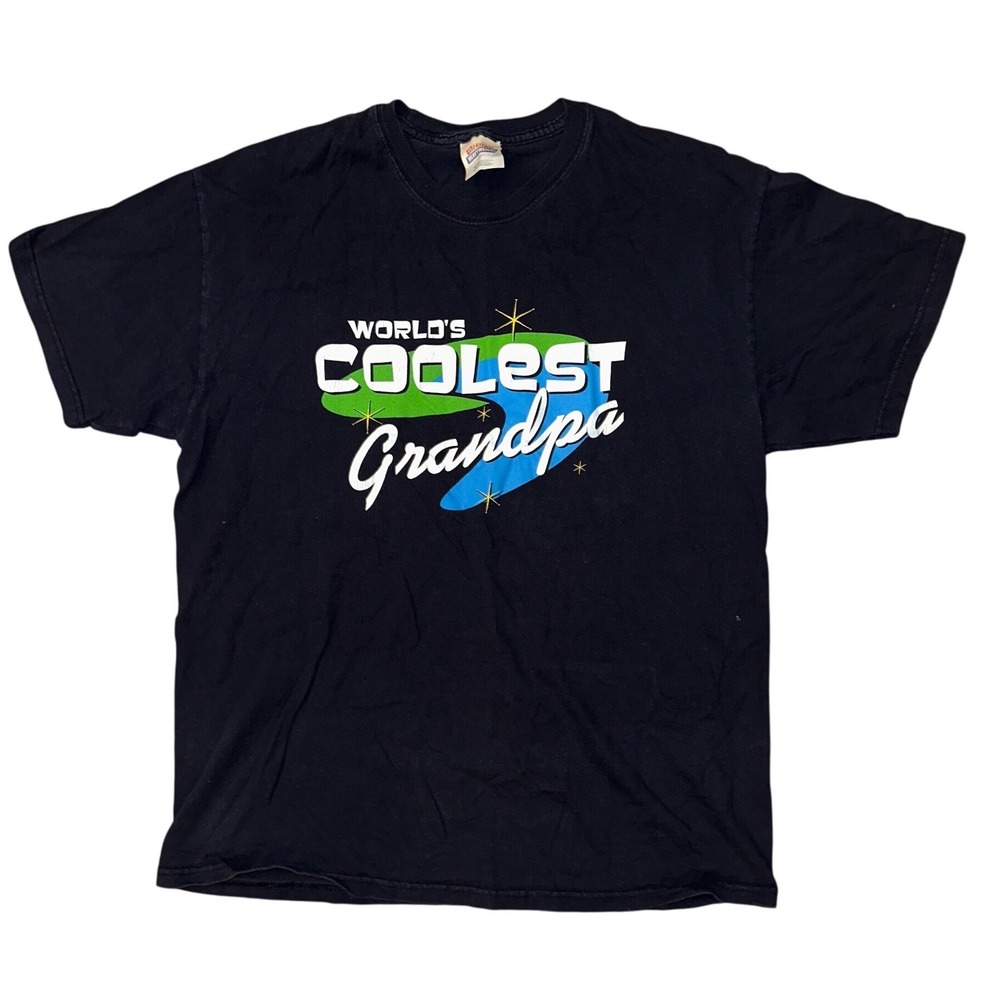 Hanes Heavyweight Worlds Coolest Grandpa Graphic T-Shirt Black Cotton Mens Large